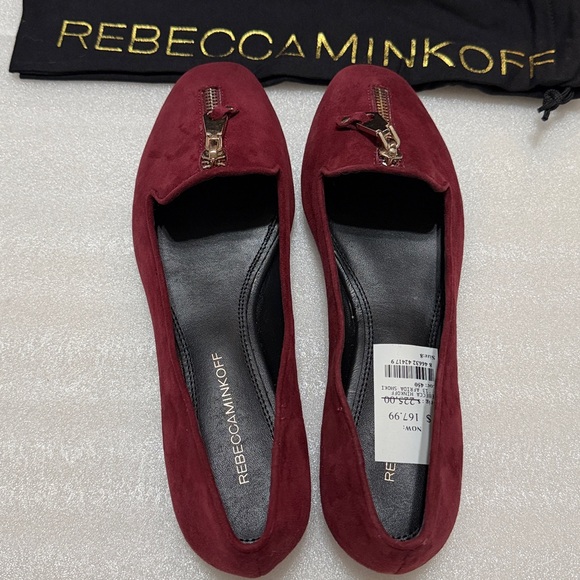 Rebecca Minkoff Maroon Suede Flats with Zipper Detail 8 NIB - Picture 7 of 10